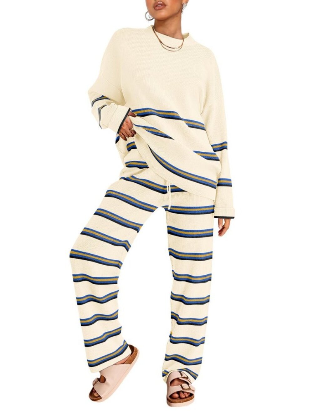 2 Piece Striped Sweater Lounge Sets for Women 2026 Fall Outfits